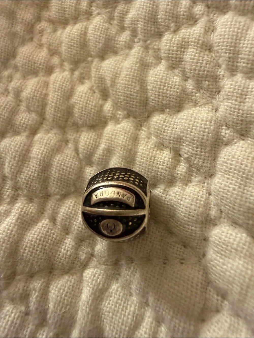 Pandora Silver Basketball Charm with Black Enamel Detailing